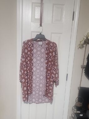 Knox Rose Rust and Ivory Printed Open Cardigan with Trim